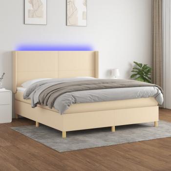 ARDEBO.de - Boxspringbett mit Matratze & LED Creme 160x200 cm Stoff