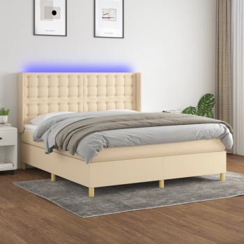 ARDEBO.de - Boxspringbett mit Matratze & LED Creme 160x200 cm Stoff