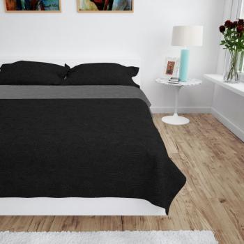 ARDEBO.de - Zweiseitige Tagesdecke Gesteppt 220 x 240 cm Grau und Schwarz