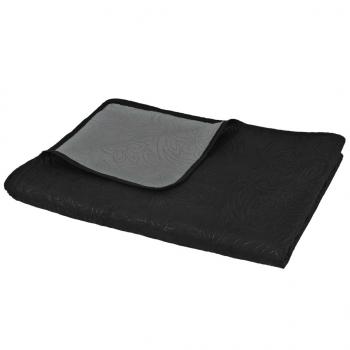 Zweiseitige Tagesdecke Gesteppt 220 x 240 cm Grau und Schwarz