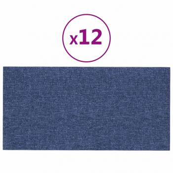 Wandpaneele 12 Stk. Blau 30x15 cm Stoff 0,54 m²