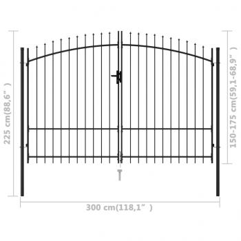 Zauntor Doppelflügel mit Speerspitzen Stahl 3 x 1,75 m Schwarz