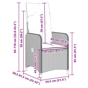 Gartensessel Verstellbar mit Kissen Grau Poly Rattan