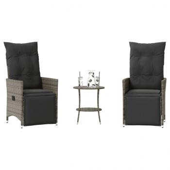 ARDEBO.de - 3-tlg. Bistro-Set mit Kissen Grau Poly Rattan