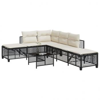 ARDEBO.de - 3-tlg. Garten-Ecksofa-Set mit Kissen Schwarz Poly Rattan