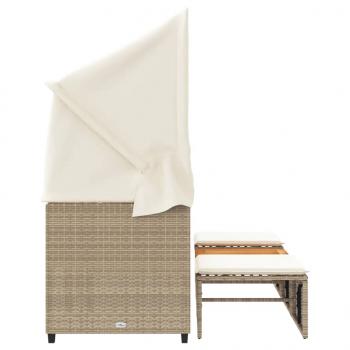 Outdoor-Sofa 3-Sitzer mit Dach und Hockern Beige Poly Rattan