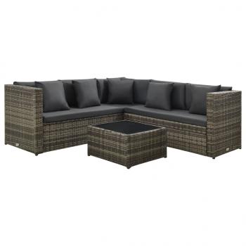 ARDEBO.de - 4-tlg. Garten-Lounge-Set mit Kissen Poly Rattan Grau