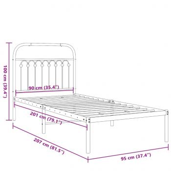 Bettgestell mit Kopfteil Metall Schwarz 90x200 cm