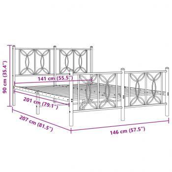 Bettgestell mit Kopf- und Fußteil Metall Schwarz 140x200 cm