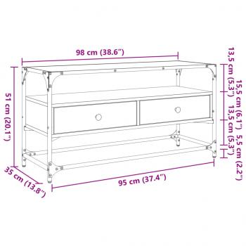 TV-Schrank mit Glasplatte Räuchereiche 98x35x51cm Holzwerkstoff