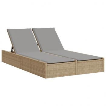 Doppel-Sonnenliege mit Auflagen Beige Poly Rattan