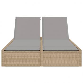 Doppel-Sonnenliege mit Auflagen Beige Poly Rattan