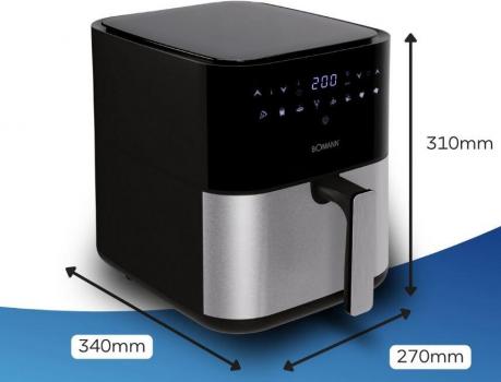 Bomann FR 6069 H CB Heißluft-Fritteuse, 8 Automatikprogramme, 5 L Inhalt, LED-Display mit Sensor Touch-Bedienung, schwarz/Edelstahl