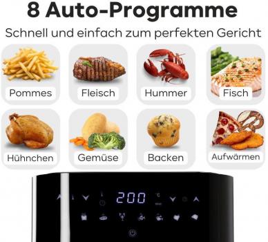 Bomann FR 6069 H CB Heißluft-Fritteuse, 8 Automatikprogramme, 5 L Inhalt, LED-Display mit Sensor Touch-Bedienung, schwarz/Edelstahl