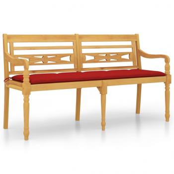 Batavia-Bank mit Rotem Kissen 150 cm Massivholz Teak