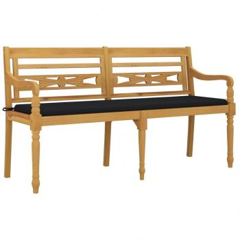 Batavia-Bank mit Schwarzem Kissen 150 cm Massivholz Teak