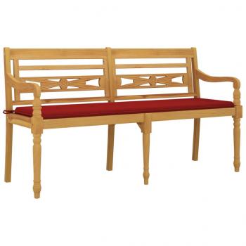 Batavia-Bank mit Rotem Kissen 150 cm Massivholz Teak