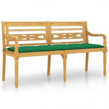 Batavia-Bank mit Grünem Kissen 150 cm Massivholz Teak