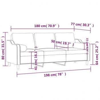 3-Sitzer-Sofa mit Zierkissen Weinrot 180 cm Stoff