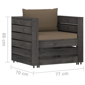 2-tlg. Garten-Lounge-Set mit Kissen Grau Imprägniertes Holz