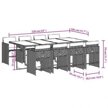 9-tlg. Garten-Essgruppe mit Kissen Grau Poly Rattan