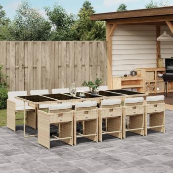 ARDEBO.de - 11-tlg. Garten-Essgruppe mit Kissen Beige Poly Rattan