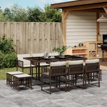 ARDEBO.de - 11-tlg. Garten-Essgruppe mit Kissen Braun Poly Rattan