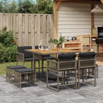 ARDEBO.de - 9-tlg. Garten-Essgruppe mit Kissen Grau Poly Rattan