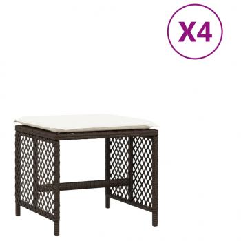 Gartenhocker mit Kissen 4 Stk. Braun 41x41x36 cm Poly Rattan