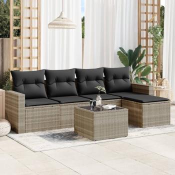 ARDEBO.de - 6-tlg. Garten-Sofagarnitur mit Kissen Hellgrau Poly Rattan