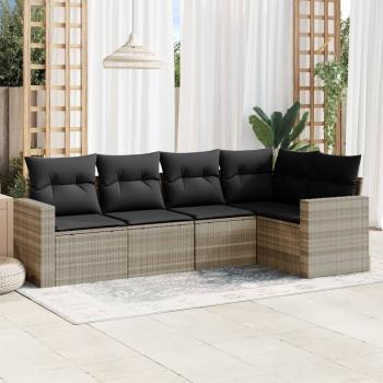 ARDEBO.de - 5-tlg. Garten-Sofagarnitur mit Kissen Hellgrau Poly Rattan