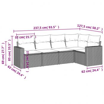 5-tlg. Garten-Sofagarnitur mit Kissen Hellgrau Poly Rattan