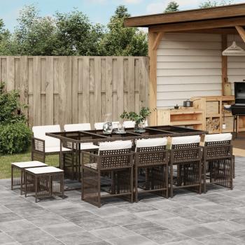 ARDEBO.de - 13-tlg. Garten-Essgruppe mit Kissen Braun Poly Rattan