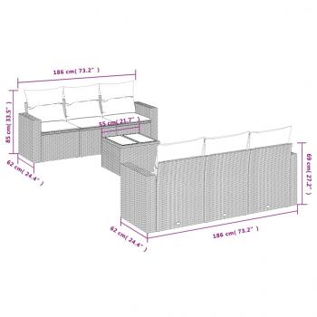 7-tlg. Garten-Sofagarnitur mit Kissen Hellgrau Poly Rattan