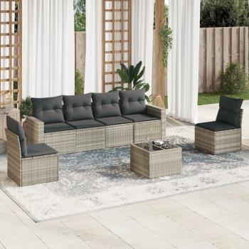 ARDEBO.de - 7-tlg. Garten-Sofagarnitur mit Kissen Hellgrau Poly Rattan