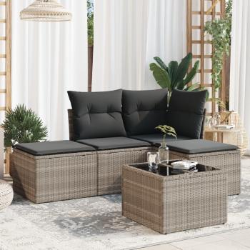 ARDEBO.de - 5-tlg. Garten-Sofagarnitur mit Kissen Hellgrau Poly Rattan