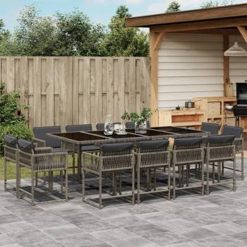 ARDEBO.de - 13-tlg. Garten-Essgruppe mit Kissen Grau Poly Rattan