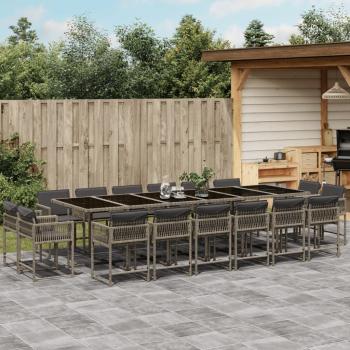 ARDEBO.de - 17-tlg. Garten-Essgruppe mit Kissen Grau Poly Rattan