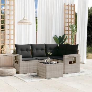 ARDEBO.de - 5-tlg. Garten-Sofagarnitur mit Kissen Hellgrau Poly Rattan