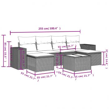 7-tlg. Garten-Sofagarnitur mit Kissen Hellgrau Poly Rattan