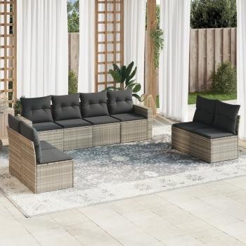 ARDEBO.de - 9-tlg. Garten-Sofagarnitur mit Kissen Hellgrau Poly Rattan