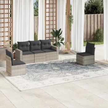 ARDEBO.de - 5-tlg. Garten-Sofagarnitur mit Kissen Hellgrau Poly Rattan