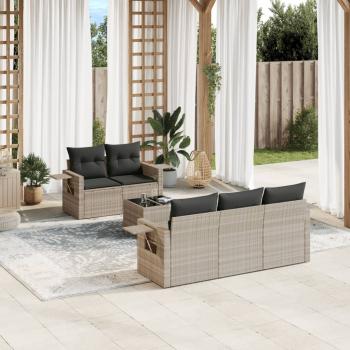 ARDEBO.de - 6-tlg. Garten-Sofagarnitur mit Kissen Hellgrau Poly Rattan