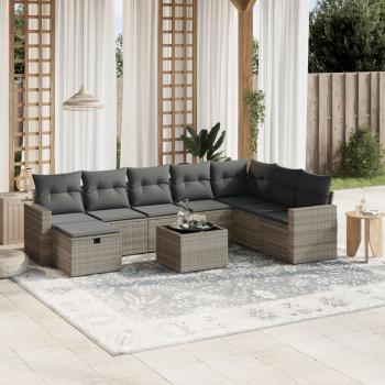 ARDEBO.de - 9-tlg. Garten-Sofagarnitur mit Kissen Hellgrau Poly Rattan