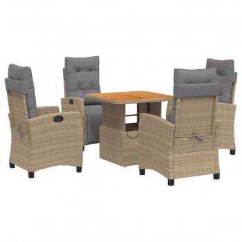 5-tlg. Garten-Essgruppe mit Kissen Beige Poly Rattan