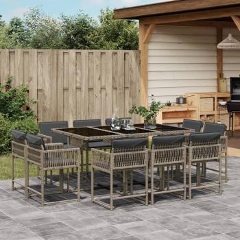 ARDEBO.de - 11-tlg. Garten-Essgruppe mit Kissen Grau Poly Rattan