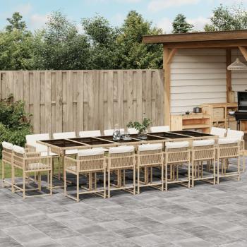 ARDEBO.de - 17-tlg. Garten-Essgruppe mit Kissen Beige Poly Rattan