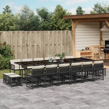 ARDEBO.de - 17-tlg. Garten-Essgruppe mit Kissen Schwarz Poly Rattan