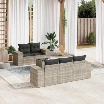 ARDEBO.de - 6-tlg. Garten-Sofagarnitur mit Kissen Hellgrau Poly Rattan