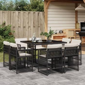 ARDEBO.de - 9-tlg. Garten-Essgruppe mit Kissen Schwarz Poly Rattan